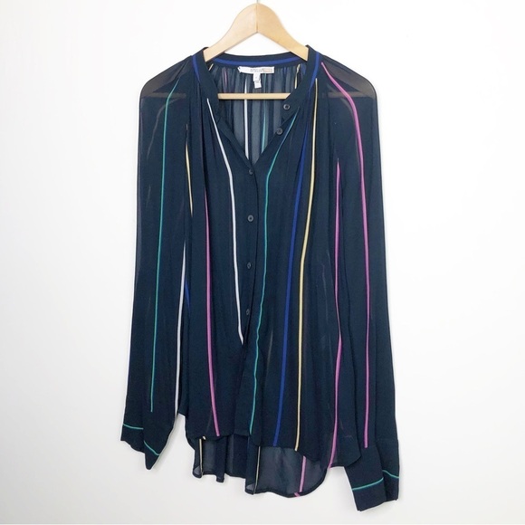 DEREK Lamb 10 Crosby Navy blue striped button-down sheer shirt - Picture 9 of 11